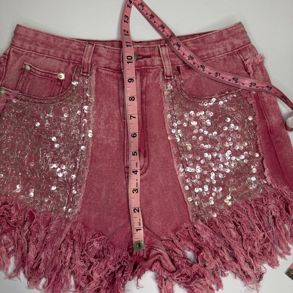 POL Pink Sequin Fringe Denim Shorts Size Small NWOT - Picture 5 of 7